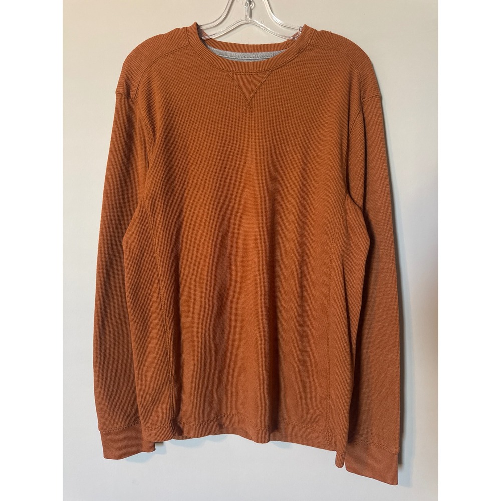 Eddie Bauer Mens Waffle Knit Thermal Long Sleeve Shirt Orange Rust Medium